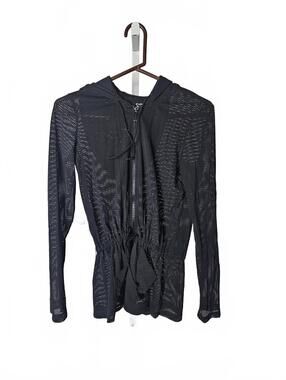 bebe Black Mesh Hoodie Jacket with Drawstring Waist XS